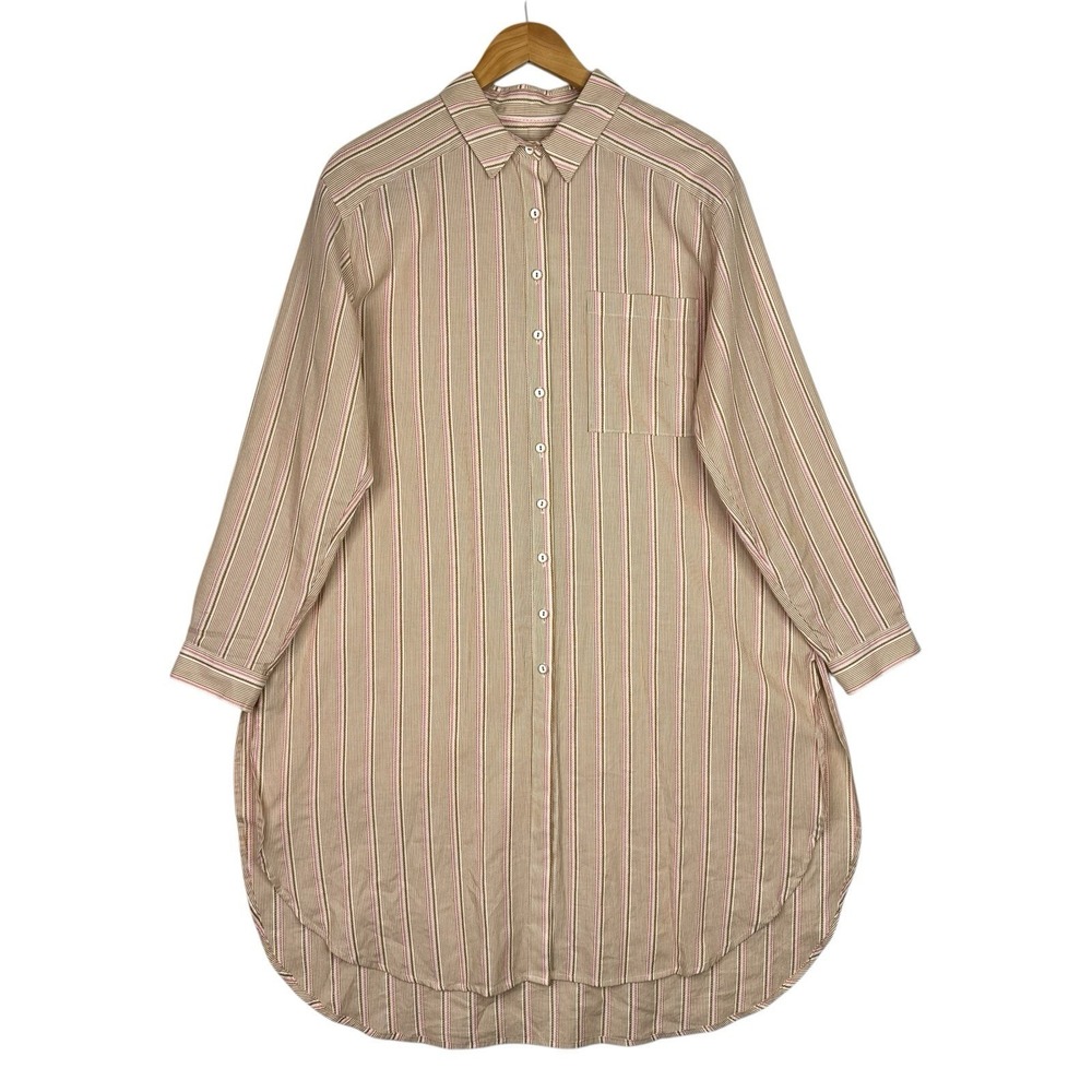 Anthropologie Striped Button Front Tunic Shirt Dress Cotton Long Sleeve Sz M NWT